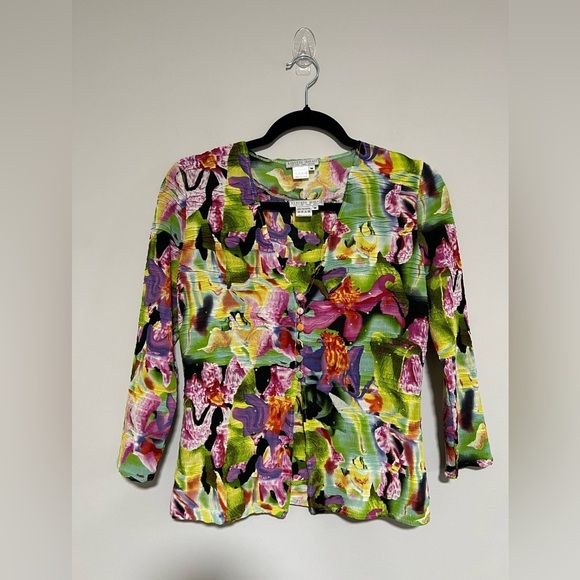 Alberto Makali Vibrant Watercolor Floral Cardigan and Shell Set Size Medium - Picture 1 of 10